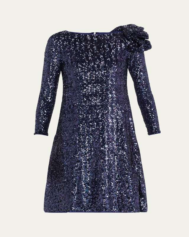 Bateau-Neck Sequin Ruffle Mini Dress